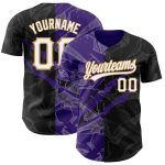 Personalized Black Purple Gold Graffiti Pattern 3D Scratch Baseball Jersey Personalized Graffiti Pattern Black Purple-Old