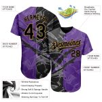 Custom Graffiti Pattern Baseball Jersey Black Purple Gold 3D Scratch Authentic Team Name and Number Personalized Design Personalized