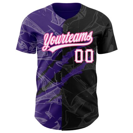 Personalized Black Purple-Pink Graffiti 3D Scratch Baseball Jersey Personalized Graffiti Pattern Black Purple-Pink 3D Scratch