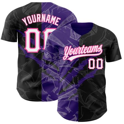 Personalized Black Purple-Pink Graffiti 3D Scratch Baseball Jersey Personalized Graffiti Pattern Black Purple-Pink 3D Scratch