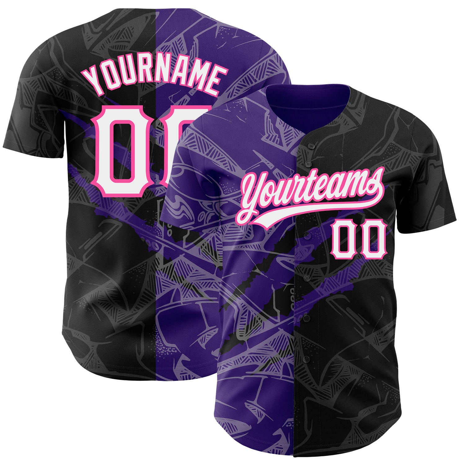 Personalized Black Purple-Pink Graffiti 3D Scratch Baseball Jersey Personalized Graffiti Pattern Black Purple-Pink 3D Scratch