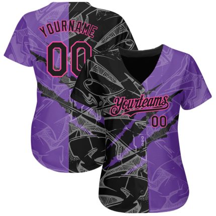 Custom Name and Number Baseball Jersey, Personalized Black Purple-Pink Graffiti Pattern 3D Scratch Authentic Team Apparel
