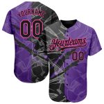 Custom Name and Number Baseball Jersey, Personalized Black Purple-Pink Graffiti Pattern 3D Scratch Authentic Team Apparel