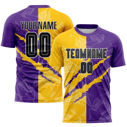 Custom Graffiti Soccer Uniform Jersey - Personalized Black Purple Yellow-Gray with Name and Number for Team Personalized