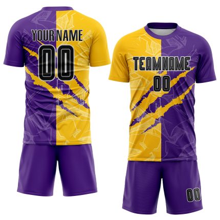 Custom Graffiti Soccer Uniform Jersey - Personalized Black Purple Yellow-Gray with Name and Number for Team Personalized