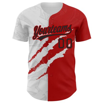 Custom Name and Number Black-Red Graffiti 3D Scratch Authentic Baseball Jersey Personalized Graffiti Pattern Black-Red 3D