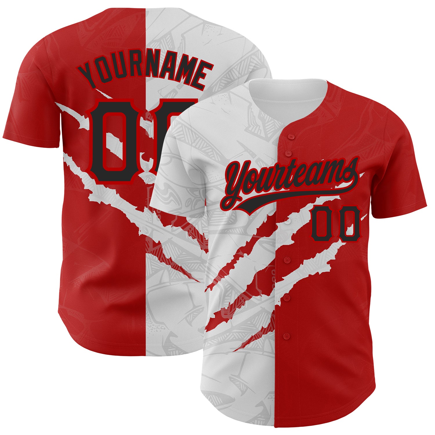 Custom Name and Number Black-Red Graffiti 3D Scratch Authentic Baseball Jersey Personalized Graffiti Pattern Black-Red 3D
