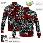 Custom Name & Number 3D Graffiti Pattern Bomber Jacket Black-Red Abstract Grunge Art Full-Snap Varsity Letterman Jacket Personalized