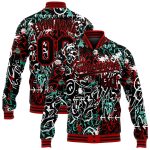 Custom Name & Number 3D Graffiti Pattern Bomber Jacket Black-Red Abstract Grunge Art Full-Snap Varsity Letterman Jacket Personalized