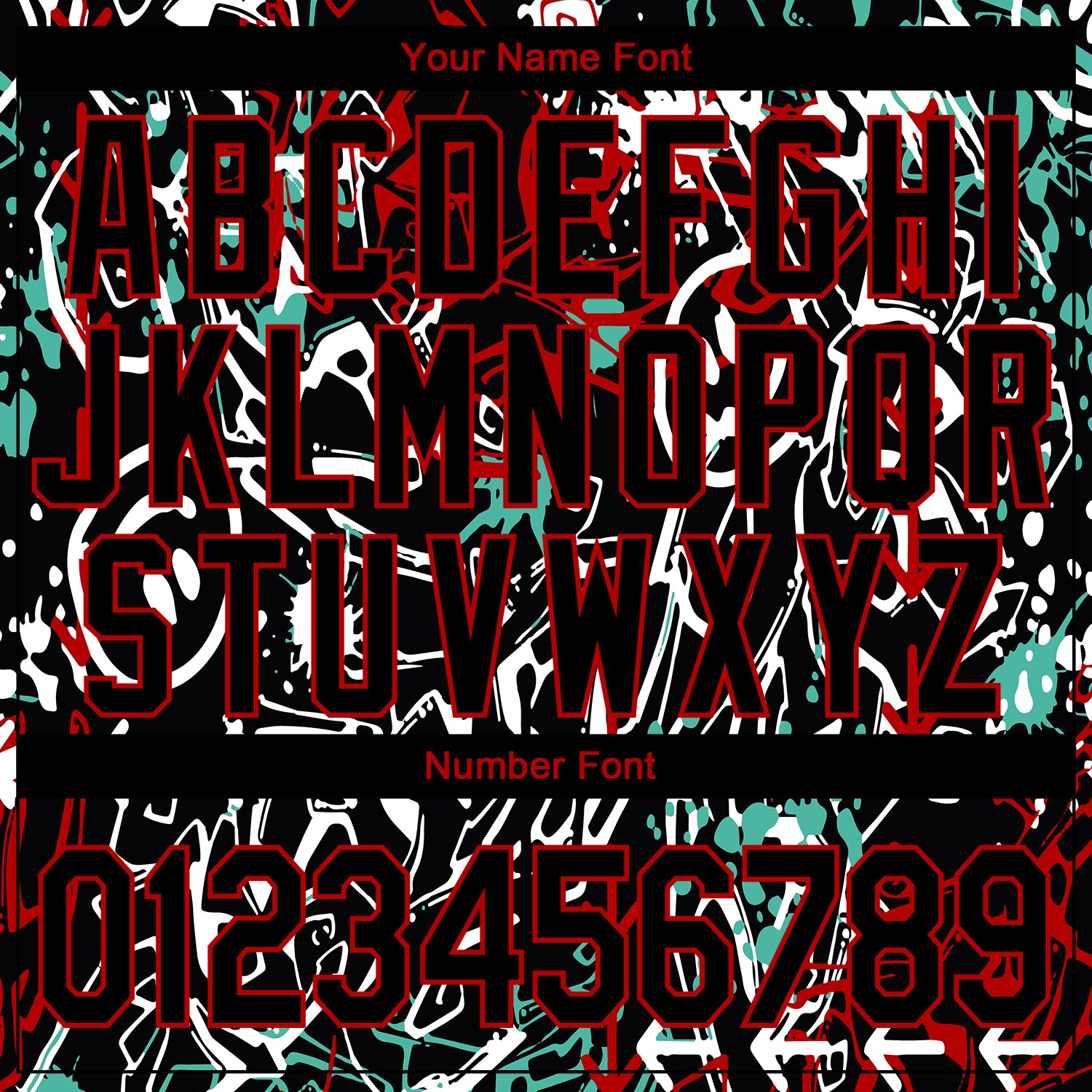 Personalized Graffiti Pattern Black-Red Abstract Grunge Art 3D Bomber Full-Snap Varsity Letterman Jacket Team Custom Name and Number Custom Name & Number 3D Graffiti Pattern Bomber Jacket Black-Red Abstract Grunge Art Full-Snap Varsity Letterman Jacket Personalized - Image 5