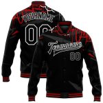 Personalized Urban Street Art Bomber Jacket Black-Red 3D Graffiti Pattern Full-Snap Varsity Letterman Personalized Graffiti