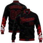 Personalized Urban Street Art 3D Bomber Jacket Black Red Graffiti Pattern Custom Name Number Full-Snap Varsity Letterman