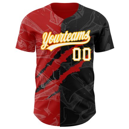 Custom Name Number Baseball Jersey 3D Scratch Graffiti Pattern Black Red Gold Authentic Personalized Graffiti Pattern Black