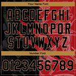 Custom 3D Bomber Varsity Jacket with Personalized Graffiti Pattern in Black, Red, and Old Gold - Team Name and Number Personalized