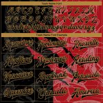 Custom 3D Bomber Varsity Jacket with Personalized Graffiti Pattern in Black, Red, and Old Gold - Team Name and Number Personalized