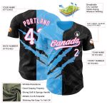 Custom Graffiti Baseball Jersey with Black Sky Blue-Pink 3D Scratch, Personalized Team Name and Number Personalized Graffiti