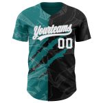 Custom Name and Number Personalized Black Teal-Gray Graffiti Baseball Jersey 3D Scratch Design Personalized Graffiti Pattern