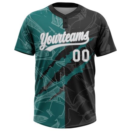 Custom Name Number 3D Unisex Softball Jersey Graffiti Pattern Black Teal-Gray - Personalized Team Apparel Personalized Graffiti