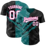 Personalized Black Teal-Pink Graffiti 3D Scratch Baseball Jersey with Custom Name and Number Personalized Graffiti Pattern