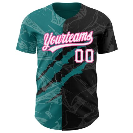 Personalized Black Teal-Pink Graffiti 3D Scratch Baseball Jersey with Custom Name and Number Personalized Graffiti Pattern