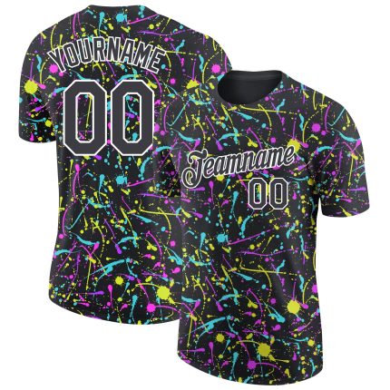 Custom Name and Number Personalized Graffiti Pattern Neon Splatter Black-White 3D Performance T-Shirt Personalized Graffiti