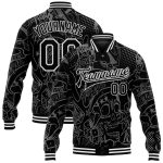 Custom Name Number Black White Skull Graffiti Pattern 3D Bomber Varsity Letterman Jacket Fashion Personalized Graffiti Pattern