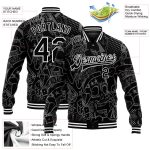Custom Name Number Black White Skull Graffiti Pattern 3D Bomber Varsity Letterman Jacket Fashion Personalized Graffiti Pattern