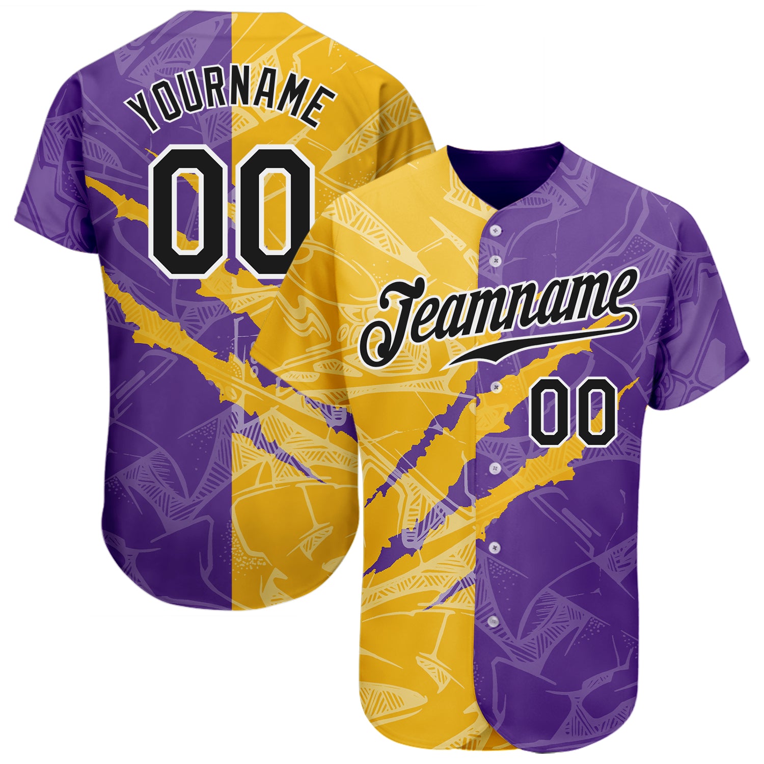 Personalized Black Yellow Purple 3D Graffiti Baseball Jersey Custom Name Number Authentic Team Design Personalized Graffiti