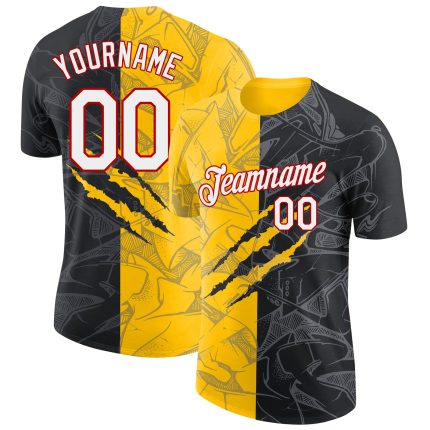 Personalized Graffiti Performance T-Shirt Custom Name Number Black Yellow Red 3D Design for Teams Personalized Graffiti Pattern