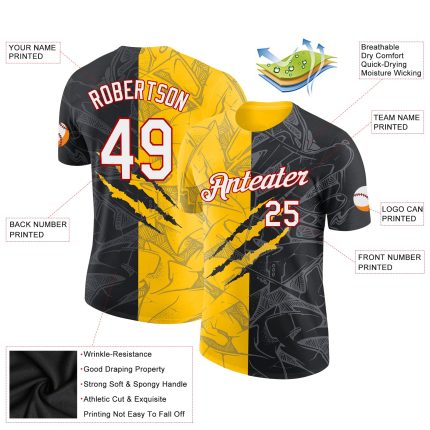 Personalized Graffiti Performance T-Shirt Custom Name Number Black Yellow Red 3D Design for Teams Personalized Graffiti Pattern