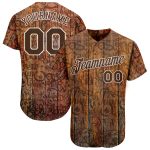 Custom Name and Number Baseball Jersey - Personalized Brown-White Graffiti Pattern 3D Wood Design Personalized Graffiti Pattern