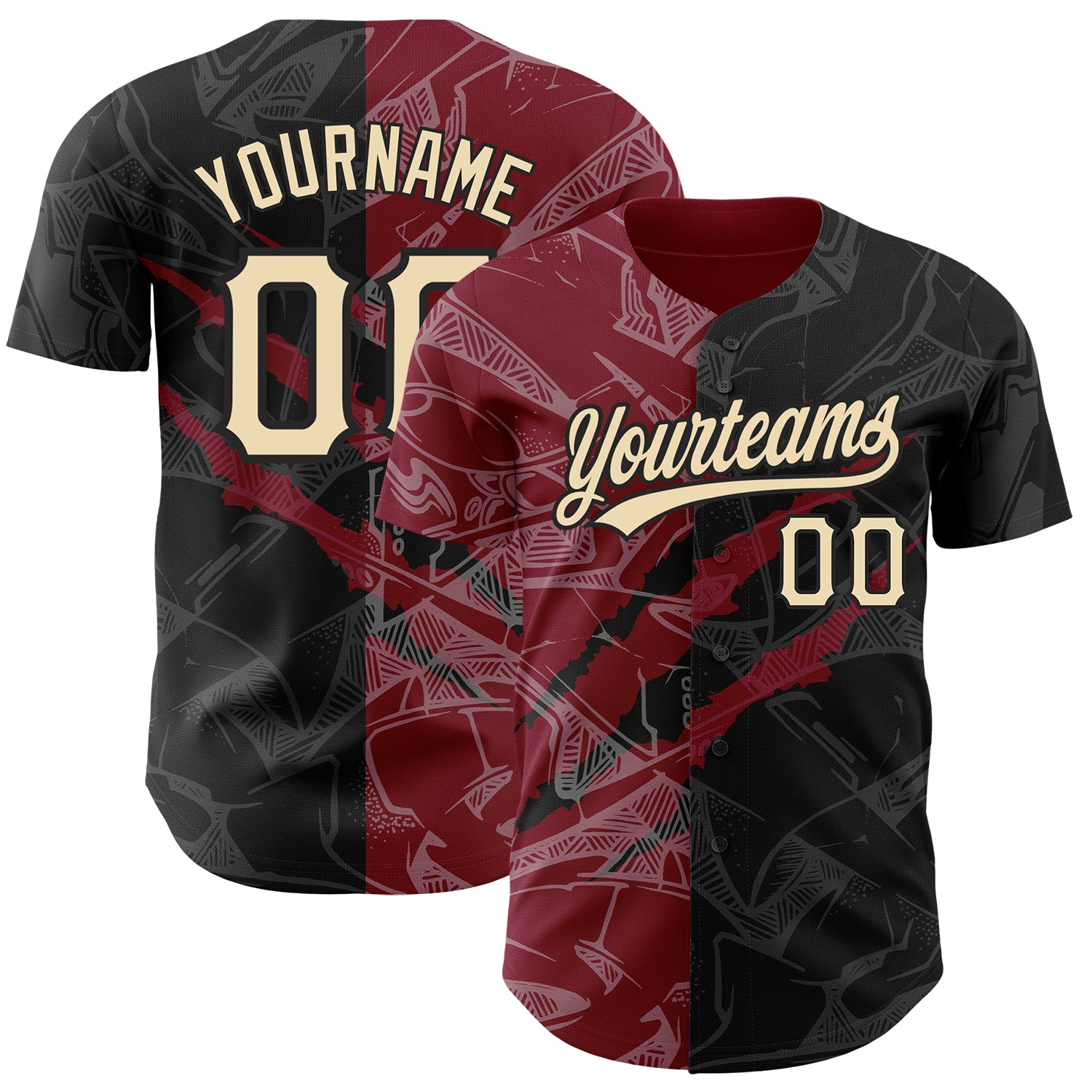 Personalized Graffiti Baseball Jersey Custom Name Number 3D Cream Black Crimson Team Authentic Personalized Graffiti Pattern