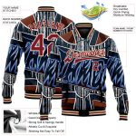 Custom Name Number Graffiti Pattern Bomber Jacket 3D Varsity Letterman Cream Crimson Chrome Heart Full-Snap Personalized