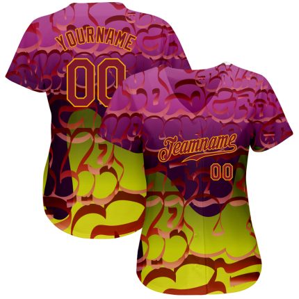 Custom Name and Number 3D Authentic Baseball Jersey Personalized Graffiti Pattern Crimson Gold Personalized Graffiti Pattern