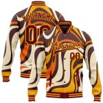 Custom Name Number Personalized Graffiti Pattern Bomber Jacket Crimson Gold Psychedelic 3D Full-Snap Varsity Letterman Personalized