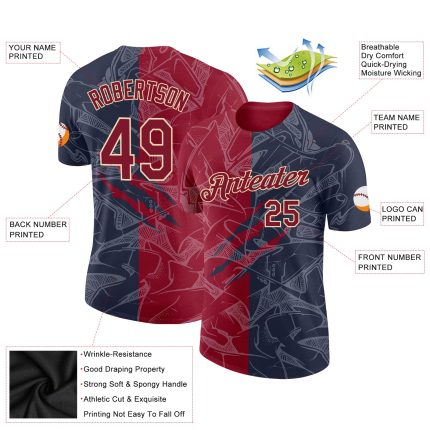 Custom Name and Number 3D Performance T-Shirt - Personalized Graffiti Pattern in Crimson and Navy Cream Personalized Graffiti