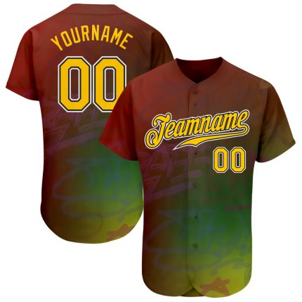 Personalized Gold Black Graffiti Pattern 3D Baseball Jersey Authentic Personalized Graffiti Pattern Gold-Black 3D Authentic