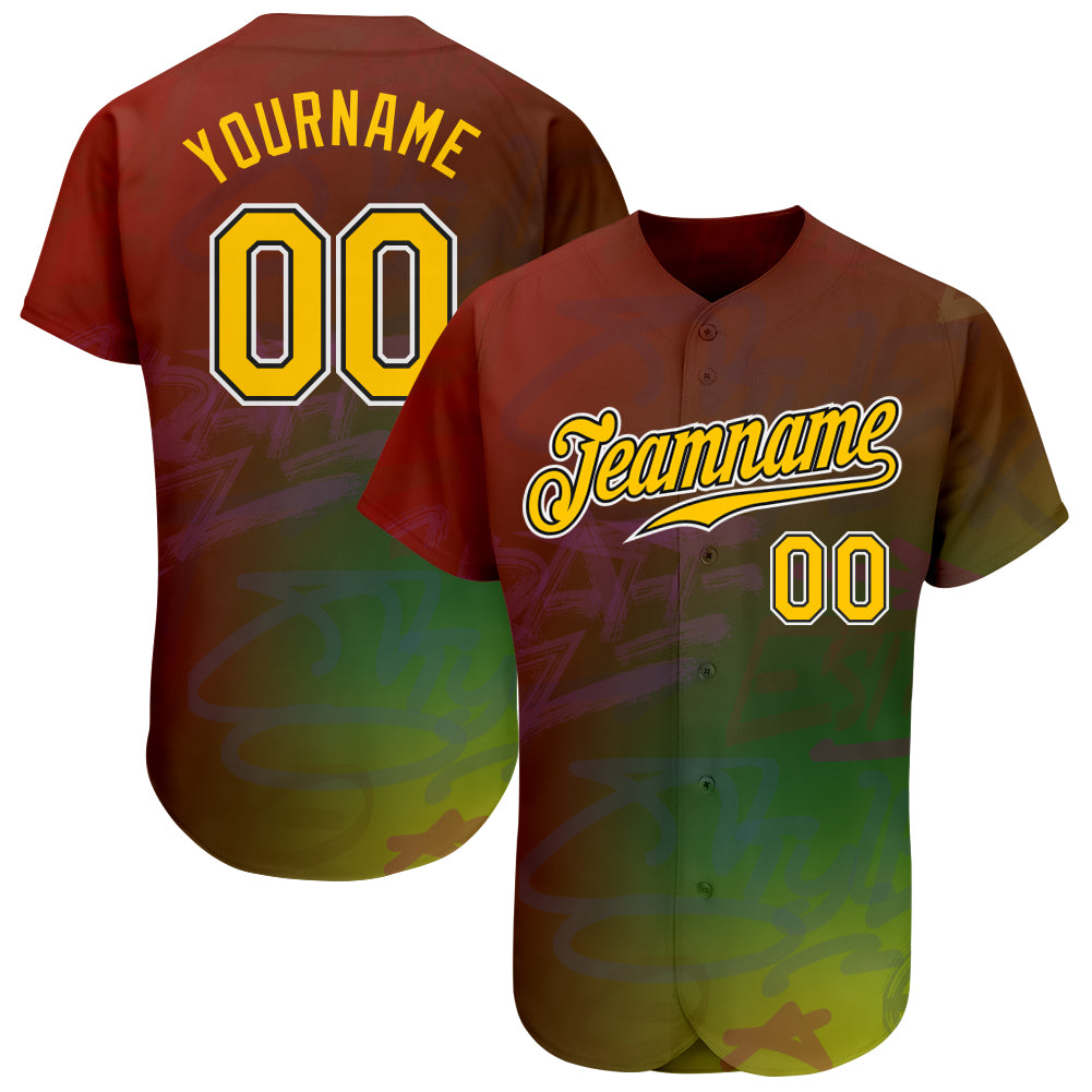 Personalized Gold Black Graffiti Pattern 3D Baseball Jersey Authentic Personalized Graffiti Pattern Gold-Black 3D Authentic