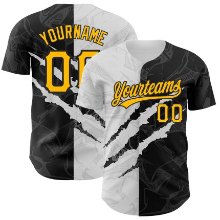 Custom Name and Number Gold-Black Personalized 3D Graffiti Pattern Authentic Baseball Jersey Personalized Graffiti Pattern