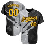Custom Personalized Baseball Jersey 3D Scratch Gold Black-Gray Graffiti Pattern with Team Name and Number Personalized Graffiti