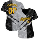 Custom Personalized Baseball Jersey 3D Scratch Gold Black-Gray Graffiti Pattern with Team Name and Number Personalized Graffiti