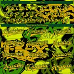 Personalized Dinosaur Graffiti Pattern Gold-Green 3D Bomber Varsity Letterman Jacket with Custom Name and Number Personalized