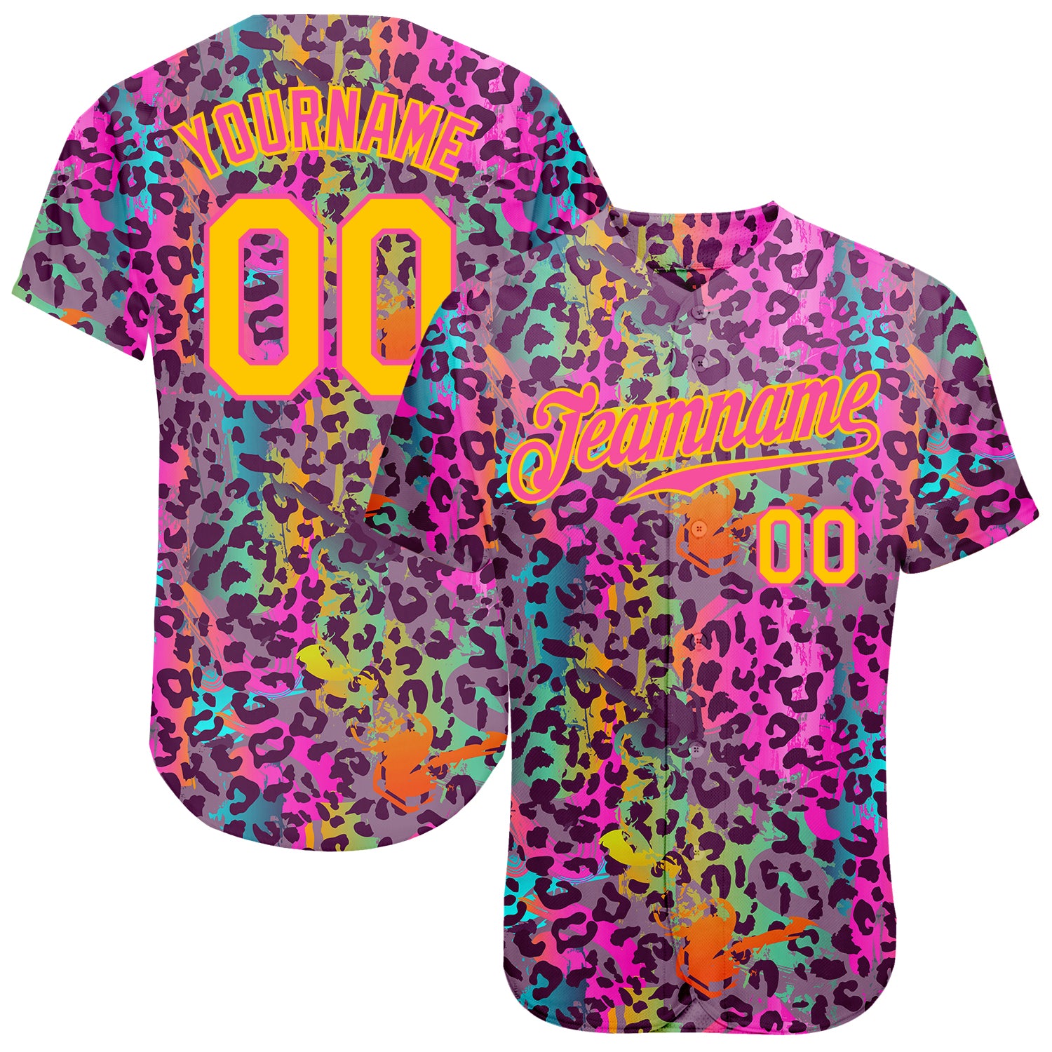 Custom Name Number Graffiti Pattern Gold Pink 3D Colorful Leopard Baseball Jersey - Personalized Team Jersey Personalized