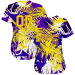 Custom Name and Number 3D Baseball Jersey - Personalized Gold Purple Graffiti Pattern Authentic Team Design Personalized
