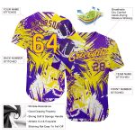 Custom Name and Number 3D Baseball Jersey - Personalized Gold Purple Graffiti Pattern Authentic Team Design Personalized