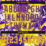 Custom Name and Number 3D Baseball Jersey - Personalized Gold Purple Graffiti Pattern Authentic Team Design Personalized