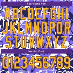Custom Name Number Graffiti Pattern Bomber Jacket 3D Street Art Gold Purple Grunge Varsity Letterman Personalized Graffiti