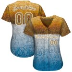 Custom Name Number Gold White 3D Graffiti Pattern Chicano Authentic Baseball Jersey Personalized Graffiti Pattern Gold-White