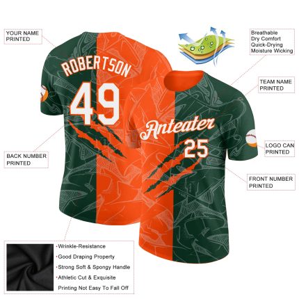 Custom Name & Number Green-Orange Graffiti Pattern 3D Performance T-Shirt for Teams Personalized Graffiti Pattern Green-Orange