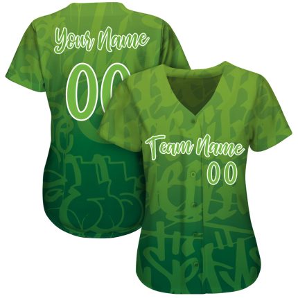 Custom 3D Green-White Graffiti Pattern Baseball Jersey with Personalized Name & Number - Authentic Team Apparel Personalized